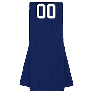 Custom Number Football Towel NAVY BLUE w/ WHITE Custom Player Embroidered Stitched - Pick Your Number 00-99 - Ships Today!