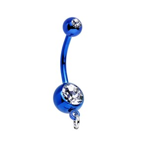 Add Your Own Charm Belly Ring - Blue Premium Titanium Anodized Belly Button Body Jewelry Piercing