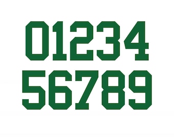 GREEN Custom Sports Jersey Style Number Vinyl Decal  - Pick Your Number & Size - Perfect for Car Truck Auto Window Helmet Stickers