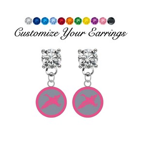Duck Hot Pink Crystal Post Stud Dangle Earrings (Pick Your Colors - Mix or Match)