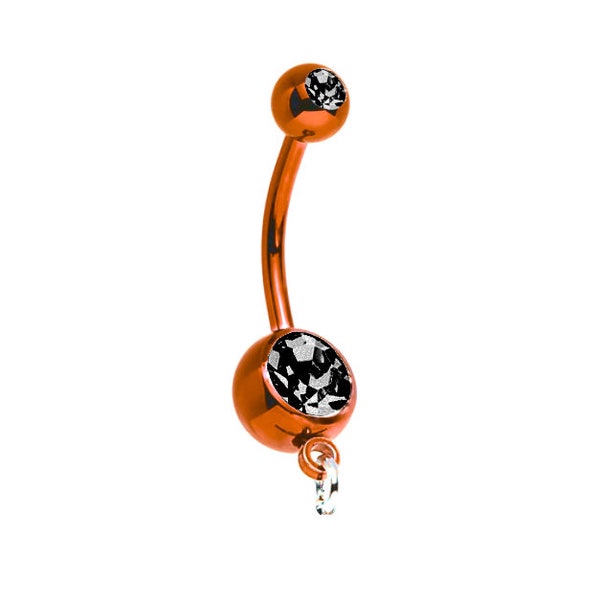 Add Your Own Charm Belly Ring - Orange w/ Black CZ Gem Premium Titanium Anodized Belly Button Body Jewelry Piercing