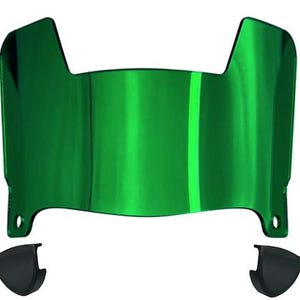 Mini Football Helmet Green Chrome Mirror Eye Shield Visor w/ Pro Style Facemask Clips - Compatible w/ All Mini Helmet Brands & Styles
