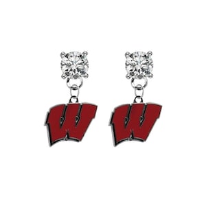 Wisconsin Crystal Post Stud Dangle Earrings (Pick Your Colors - Mix or Match Team Colors)