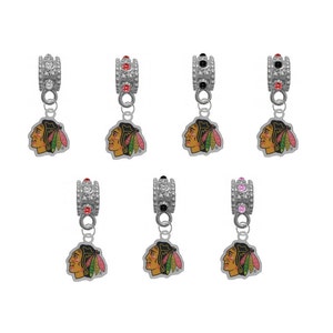 Chicago   Hockey European Bracelet Charm w/ Rhinestone Gem (Pick Your Color)