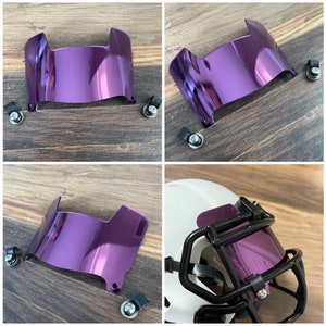Mini Football Helmet Purple Chrome Mirror Eye Shield Visor w/ Facemask Clips - Compatible w/ All Mini Helmet Brands & Styles