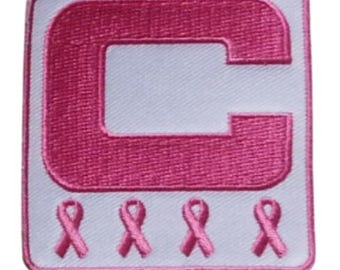 PINK CANCER RIBBON Captain C Patch w/ Stars Iron On Football Jersey Captains Patch Premium Embroidered Stitched - Ships Today!