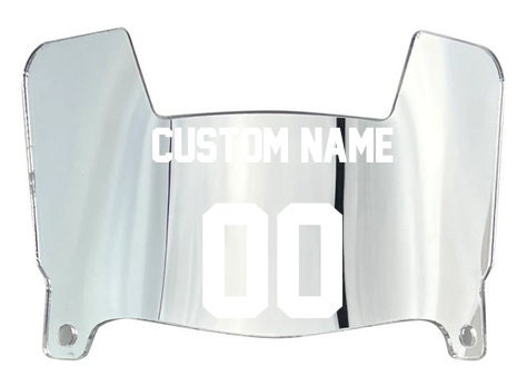 Custom Name & Number Mini Football Helmet SILVER CHROME MIRROR Eye Shield Visor w/ Facemask Clips - Personalize Your Name, Number, Colors