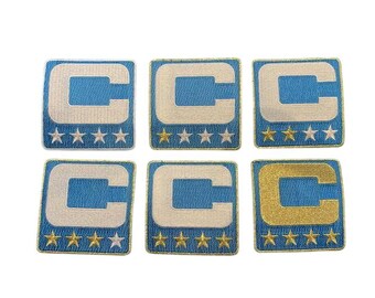 LIGHT BLUE Captain C Patch w/ Metallic Gold Stars (Years 2007-2018) Iron On Jersey - Football Captains Patch Premium Embroidered Stitched