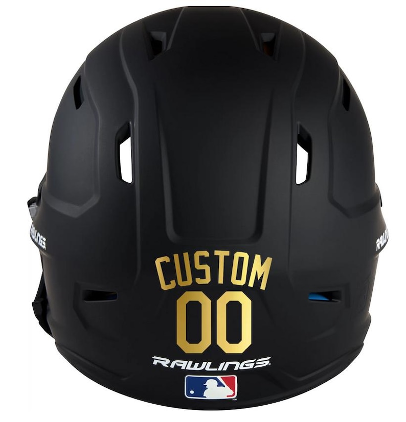 Custom Name & Number Baseball Softball Batting Helmet Decal - Pick Color and Size - Youth Travel TeeBall T Ball High School - Ships Today Metallic Gold