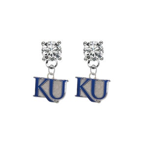 Kansas Style 2 Crystal Post Stud Dangle Earrings (Pick Your Colors - Mix or Match Team Colors)