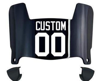 Black Dark Tint - Custom Name & Number Mini Football Helmet Visor Eye Shield w/ Facemask Clips - Ships Today