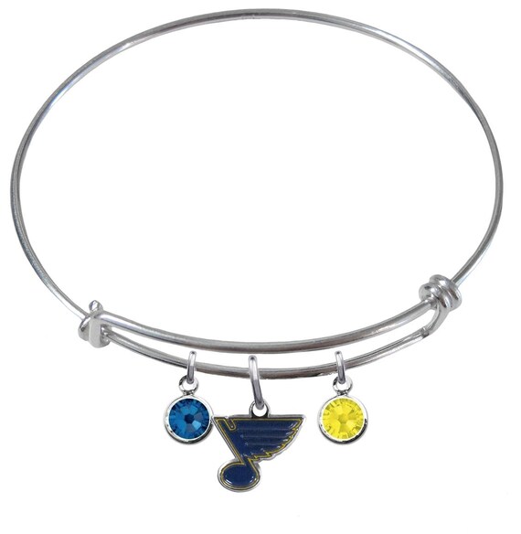 St Louis Blues Wire Charm Expandable Bangle Bracelet W/ Blue & 