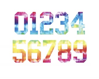 TIE DYE Custom Sports Jersey Style Number Vinyl Decal  - Pick Your Number & Size - Perfect for Car Truck Auto Window Helmet Stickers