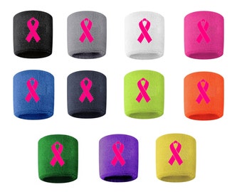 Breast Cancer Awareness Pink Ribbon Embroidered Stitched Player Sweatband Wristband Football Baseball Soccer Softball Basketball Lacrosse