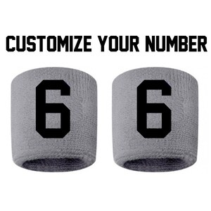 Pick Your Number GRAY Grey w/ BLACK Embroidered Stitched Sweatband Wristband Football Baseball Soccer Softball Basketball Lacrosse