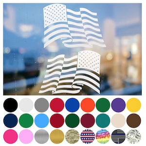 American Flag Waving (Set of 2) USA Patriotic Vinyl Decal Sticker Car Truck Auto Window - Pick Size & Color