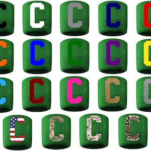 Captain Patch Sweatband Wristband Green Embroidered C Football Baseball Soccer Softball Basketball Lacrosse Hockey (2 Pack)
