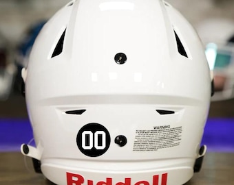 Football Helmet Memorial Memorandum Black Circle Logo Vinyl Decal 3 Pack - Customize Number & Color - Ships Today