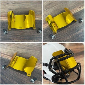 Mini Football Helmet Gold Chrome Mirror Eye Shield Visor w/ Facemask Clips - Compatible w/ All Mini Helmet Brands & Styles