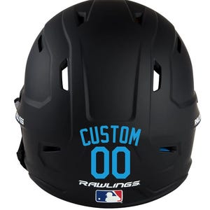 Custom Name & Number Baseball Softball Batting Helmet Decal - Pick Color and Size - Youth Travel TeeBall T Ball High School - Ships Today Light Blue