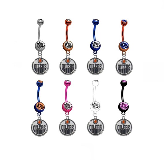Edmonton Hockey Premium Titanium Anodized w/ CZ Gem Belly Button Navel Ring Piercing (Pick Your Color)
