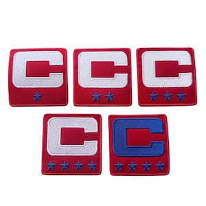 COLOR RUSH Red Royal Blue White Captain C Patch w/ Stars Iron On Jersey - 2026 Football Captains Premium Embroidered Stitched - Ships Today!