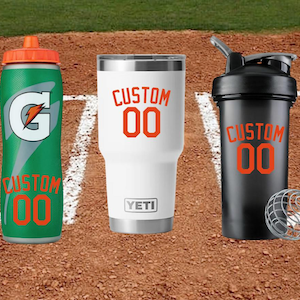 Custom Name & Number Baseball Softball Water Bottle Cup Drink Shaker Decal - Pick Color and Size - Youth Travel TeeBall T Ball High School