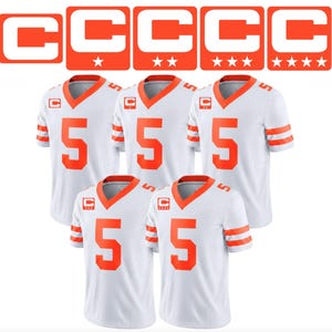 Orange Captain C w/ Stars Thermal Iron On - Football Jersey Patch Style Premium DTF Iron On - Ships Today!
