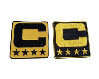 Team Color YELLOW & BLACK Captain C Patch Stars Iron On Football Jersey Captains Patch Premium Embroidered Stitched - Ships Today!