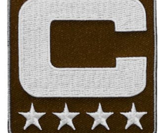 DARK BROWN Captain C Patch w/ Stars Iron On Football Jersey Captains Patch Premium Embroidered Stitched - Ships Today!