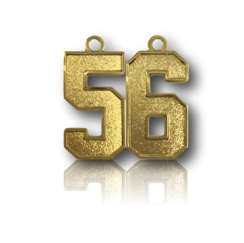 Number 56 Jersey Style Sports Necklace Charm Pendant GOLD PLATED Football Baseball Basketball Soccer Lacrosse Hockey 0.8 Tall