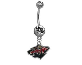 Minnesota Hockey Belly Button Navel Ring 316L Surgical Grade Steel 14G