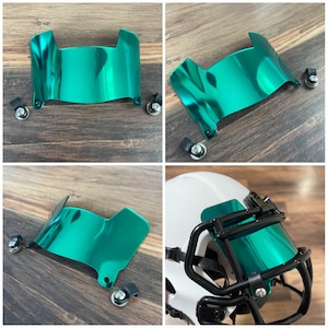 Mini Football Helmet Green Chrome Mirror Eye Shield Visor w/ Facemask Clips - Compatible w/ All Mini Helmet Brands & Styles
