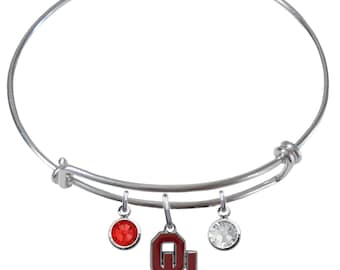 CustomCharms Oklahoma State Expandable Wire Charm Bracelet Bangle w/Blue Color Crystals CustomCharms Oklahoma State Expandable Wire Charm Bracelet Bangle w/Blue Color Crystals