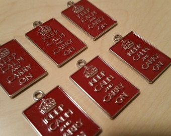6pcs RED Keep Calm and Carry On Charm for Bracelets, Necklaces, Crafts, DIY Projects