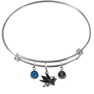 San Jose   Wire Charm Expandable Bangle Bracelet w/ Blue & Black Crystal Rhinestone Gem Charms