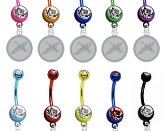 DUCK Silver Charm on Premium Titanium Anodized w/ CZ Gem Belly Button Navel Ring Piercing (Pick Your Color)