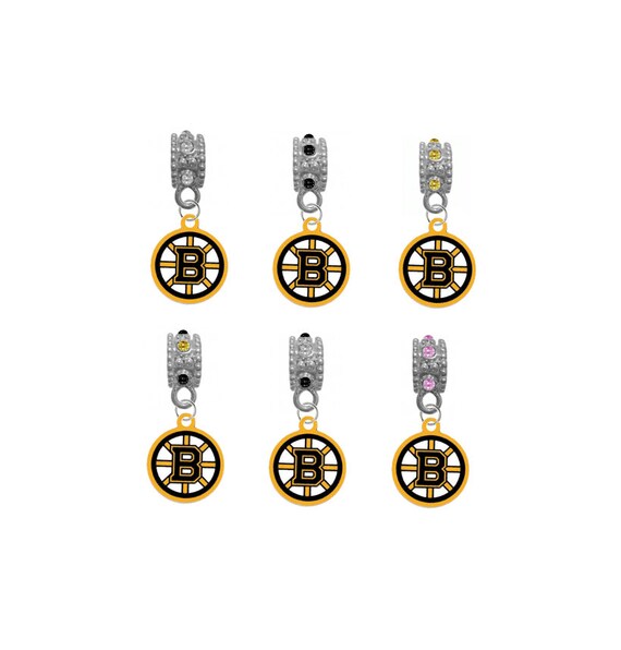 Boston Hockey European Bracelet Charm W/ Rhinestone Gem (pick Your