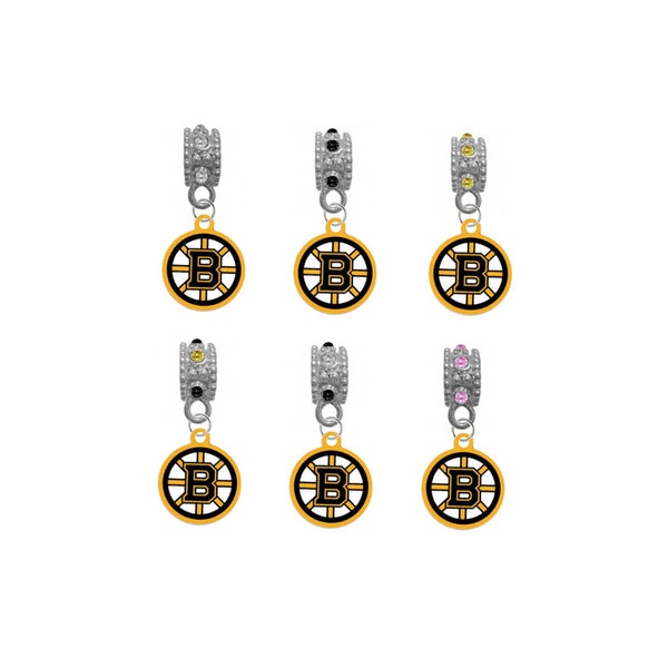 Boston Hockey European Bracelet Charm w/ Rhinestone Gem (Pick Your Color)