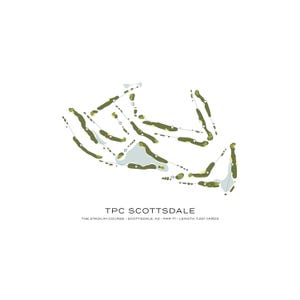 May include: A diagram of the TPC Scottsdale golf course, also known as "The Stadium Course." The course is located in Scottsdale, Arizona. The par is 72 and the length is 7,261 yards.