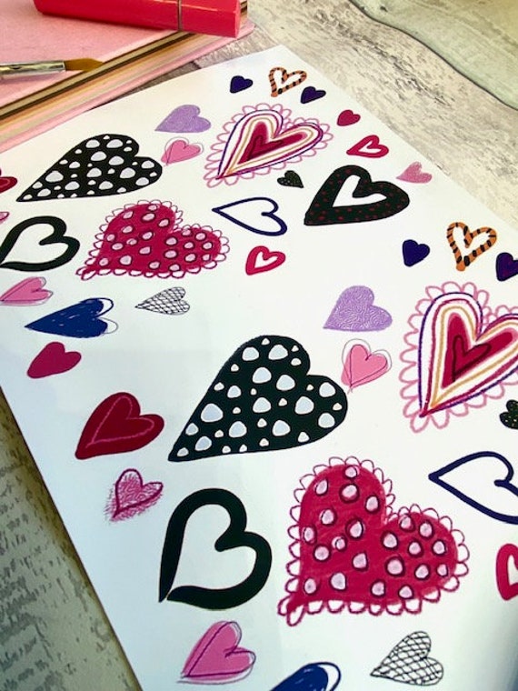 Heart Stickers , A4 Sticker Sheet, Journal, Scrapbooking, Decorate 