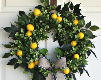 Yellow Wreath/Lemon Wreath/Year round wreaths/Etsy Wreath/Lemons/Spring Wreaths/Door Wreath