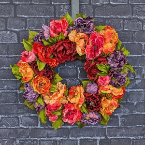 Peony Wreath -Spring and Summer Flower Garden, Floral Wreath, Door Wreath; Grapevine Wreath - Door Wreath - Mother&#39;s Day Gift