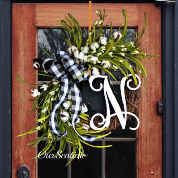 Everyday Wreath -Buffalo Ribbon Wreath- Rustic Decor Wreath; Grapevine Wreath - Etsy Wreath - Door Wreath - Monogram wreath