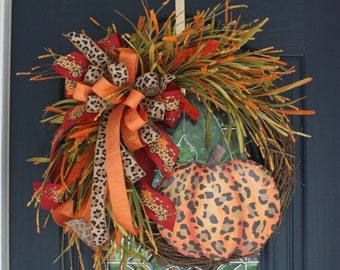 Corona de calabaza extragrande para otoño: decoración otoñal para la puerta