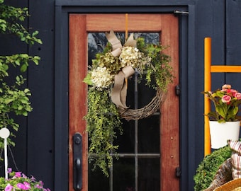 Fall Wreath - Year Round Hydrangea Wreath - Grapevine Wreath - Etsy Wreath - Wreaths for door - Door Wreath - Monogram wreath