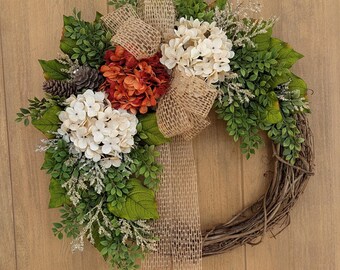Hydrangea Pinecone Fall Door Wreath: Lush Autumn Decor