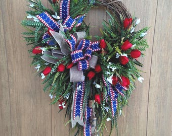 Corona patriótica, festividades del 4 de julio, decoración patriótica, decoración americana, espíritu americano, corona de verano, regreso a casa militar
