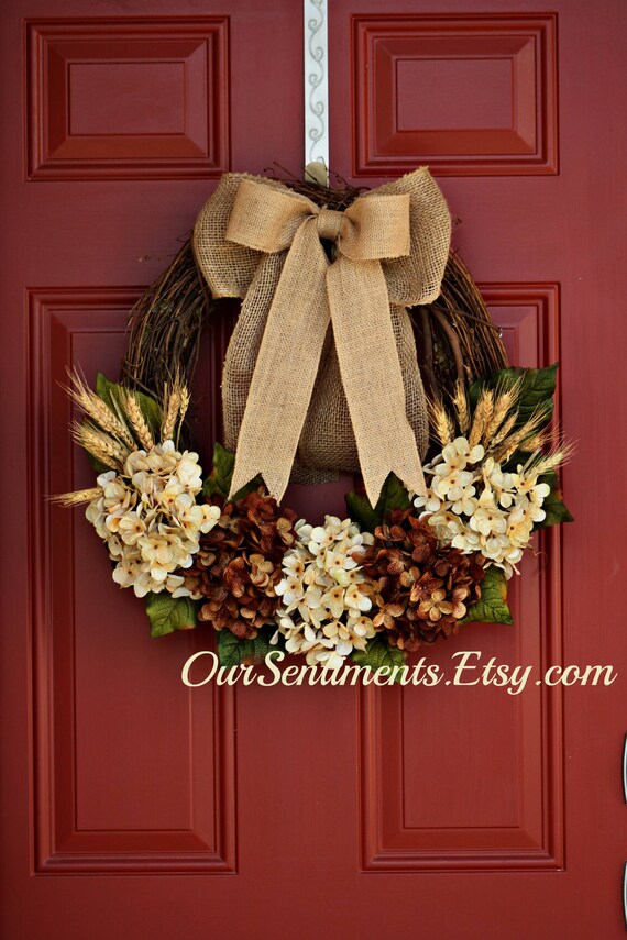 Door Wreaths Grapevine Hydrangea Door Wreaths Burlap Wreath Etsy