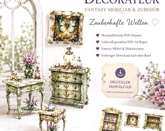 Decorador – Muebles de hadas elfos verde claro | Cuento de hadas en miniatura de fantasía | Descargar | Mundos en miniatura Dioramas Diarios de recortes Manga Cosplay